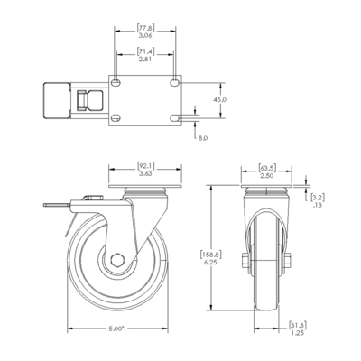 31-SPD5-7 MODULAR SOLUTIONS CASTER<br>5" SWIVEL TOP PLATE W/LOCK & HARDWARE